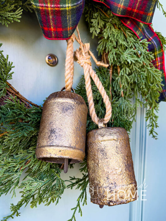 Styled DIY Christmas bells made from recycled containers.