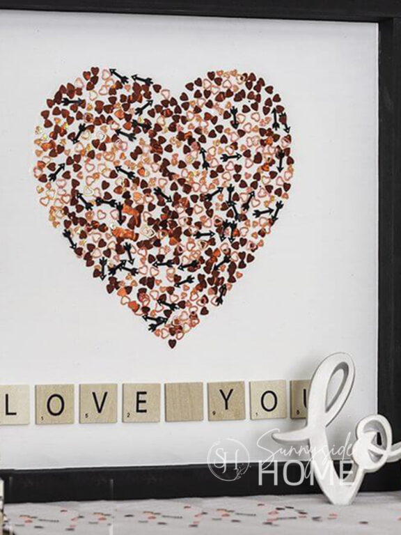 Farmhouse style Valentines decor using confetti.