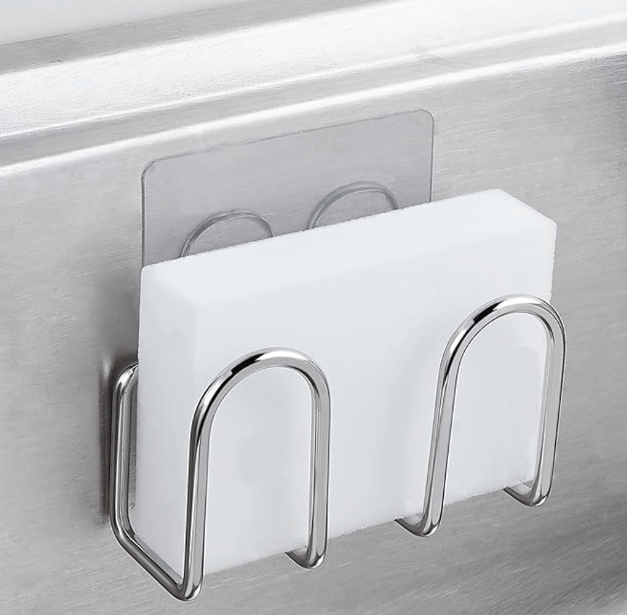A wall mounted sponge drying rack.