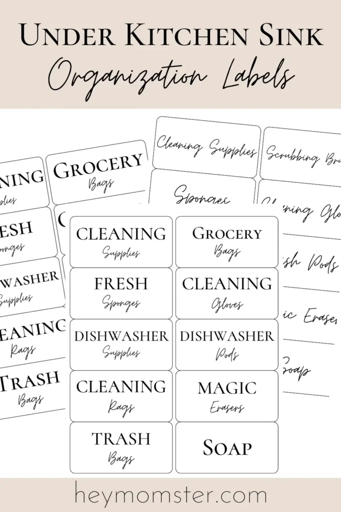 Printable under kitchen sink organization labels.