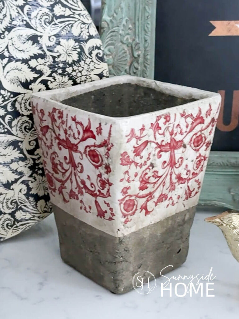 Red and white patterned vase.