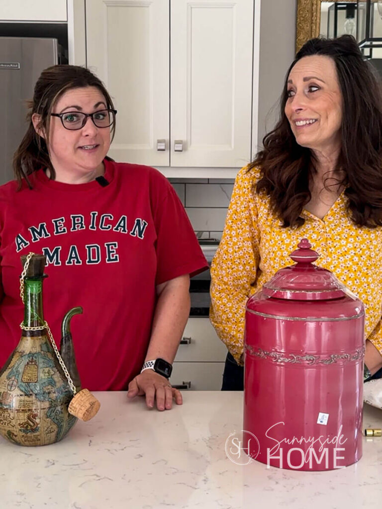 Two woman show there thrift store finds, as they share how to build a birdhouse with thrifted treasures.