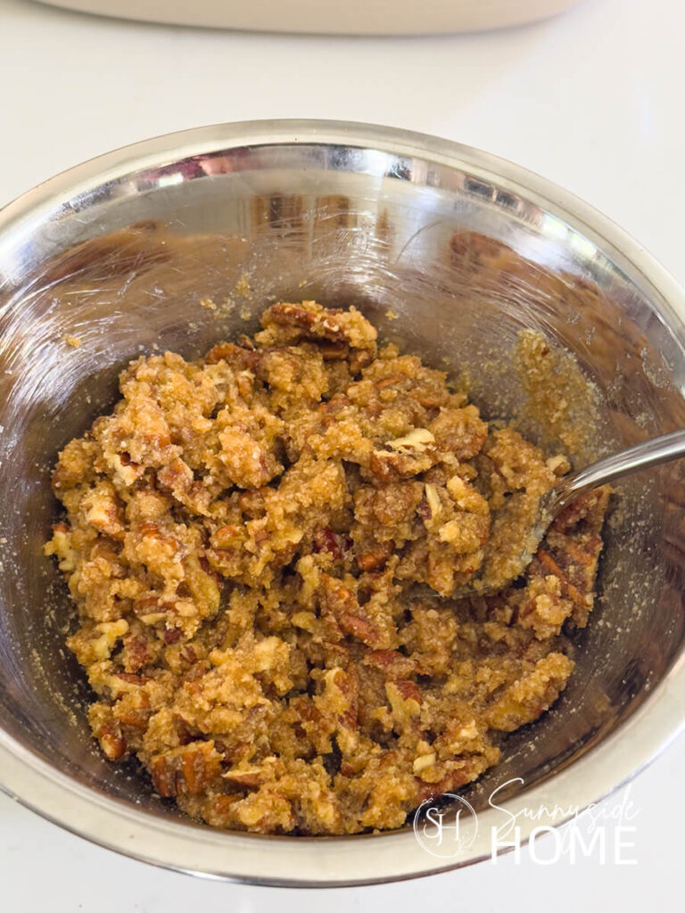 Butter pecan and brown sugar topping ready to sprinkle over the sweet potato mixture.