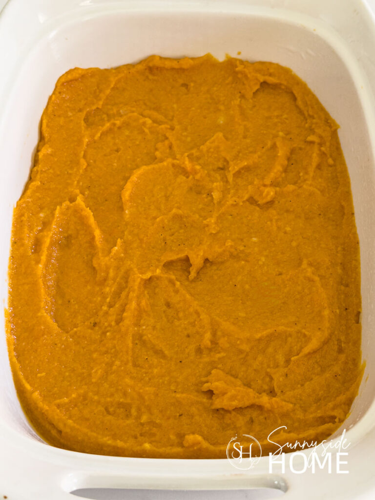 Sweet potato mixture in a casserole dish.